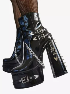Bottines vernies à bout rond en PU pour femmes