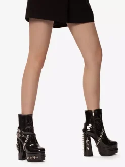 Bottines vernies à bout rond en PU pour femmes