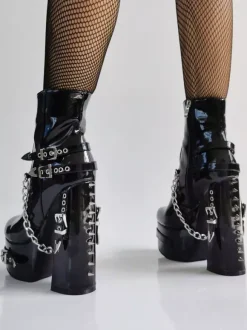 Bottines vernies à bout rond en PU pour femmes