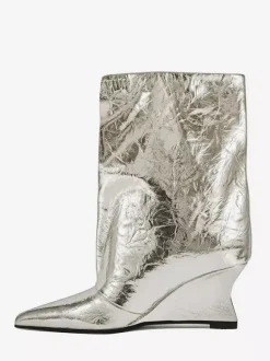 Bottines argentées à bout pointu métallisé et talon compensé bottines de soirée