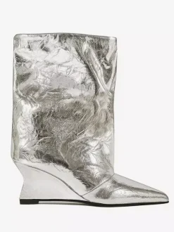 Bottines argentées à bout pointu métallisé et talon compensé bottines de soirée