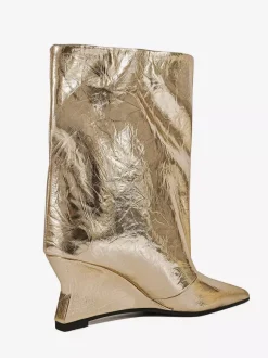 Bottines argentées à bout pointu métallisé et talon compensé bottines de soirée
