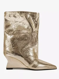 Bottines argentées à bout pointu métallisé et talon compensé bottines de soirée