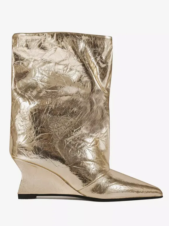 Bottines argentées à bout pointu métallisé et talon compensé bottines de soirée