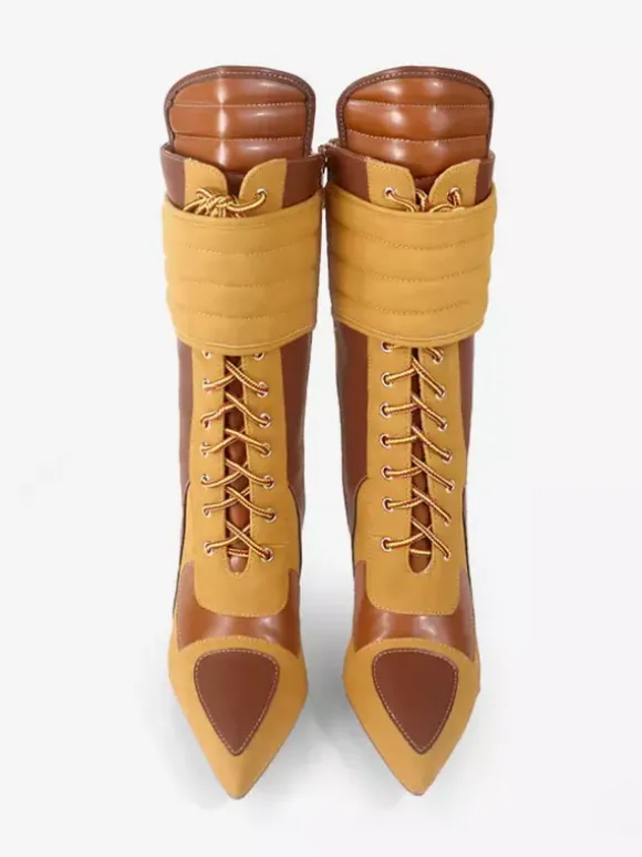 Bottines baskets pour femmes bout pointu lacets talons hauts