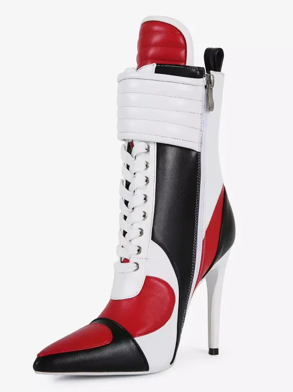 Bottines baskets pour femmes bout pointu lacets talons hauts