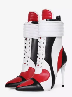 Bottines baskets pour femmes bout pointu lacets talons hauts