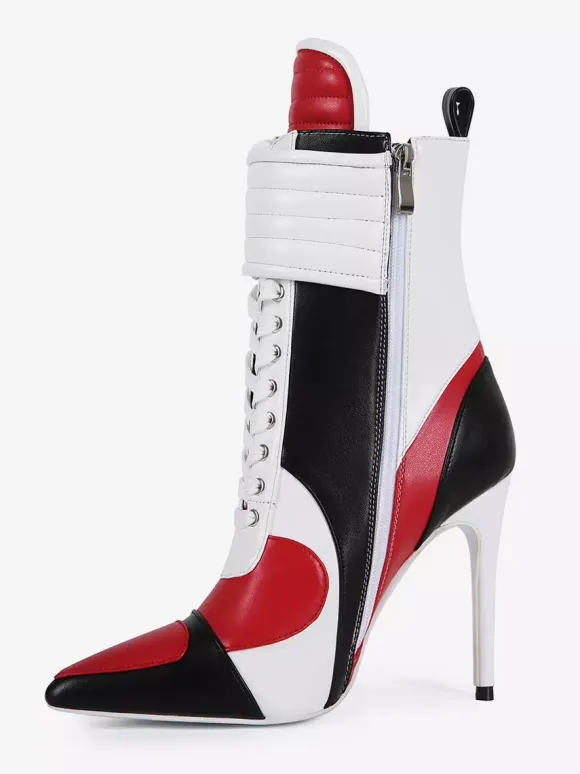 Bottines baskets pour femmes bout pointu lacets talons hauts