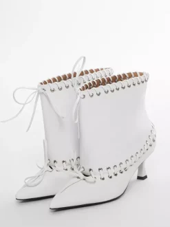 Bottines blanches à bout pointu et talon chaton pour femme