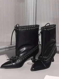 Bottines blanches à bout pointu et talon chaton pour femme