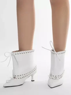Bottines blanches à bout pointu et talon chaton pour femme