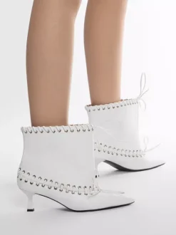 Bottines blanches à bout pointu et talon chaton pour femme