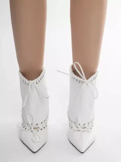 Bottines blanches à bout pointu et talon chaton pour femme