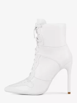 Bottines blanches à lacets et bout pointu pour femme