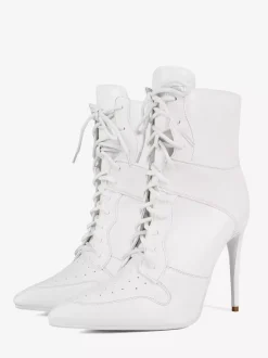 Bottines blanches à lacets et bout pointu pour femme