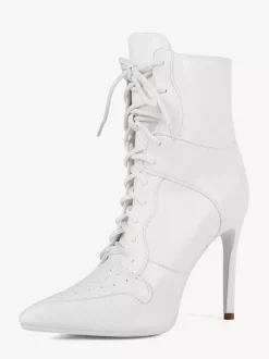 Bottines blanches à lacets et bout pointu pour femme