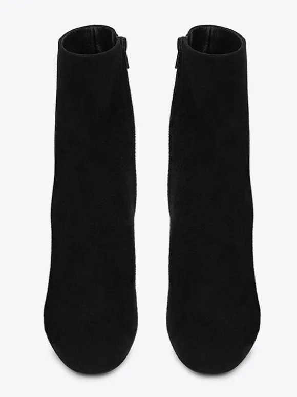 Bottines à bout pointu en daim noir à talons blocs chaussures