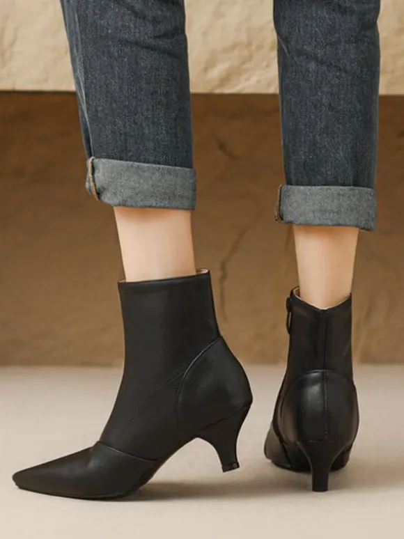 Bottines à bout pointu et talon chaton chaussures femmes