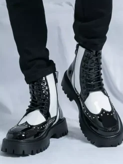 Bottines à bout rond et rivets pour homme avec semelle plateforme antidérapante