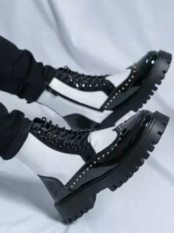 Bottines à bout rond et rivets pour homme avec semelle plateforme antidérapante
