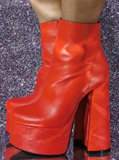Bottines à bout rond et talon épais pour femmes