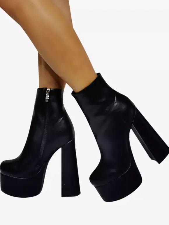 Bottines à bout rond et talon épais pour femmes