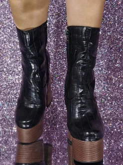 Bottines à bout rond et talon épais pour femmes