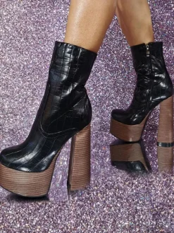 Bottines à bout rond et talon épais pour femmes