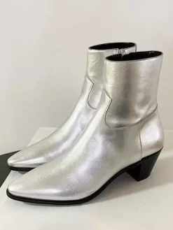 Bottines Chelsea argentées à bout pointu pour homme bottines de mariage de bal