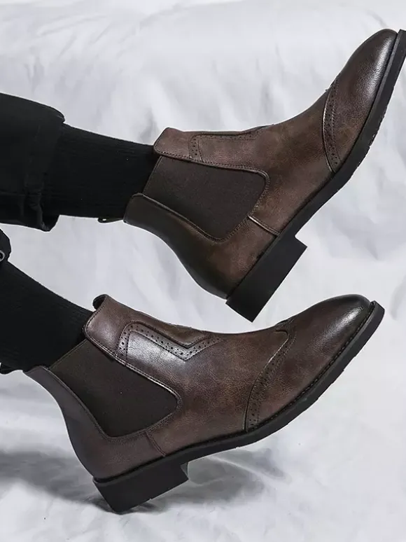 Bottines Chelsea à bout pointu et talon bas pour homme