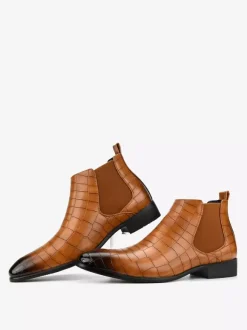 Bottines Chelsea marron pour homme bout rond motif pierre