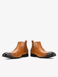 Bottines Chelsea marron pour homme bout rond motif pierre