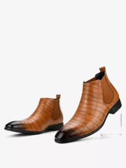 Bottines Chelsea marron pour homme bout rond motif pierre