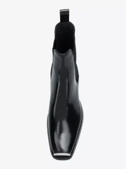 Bottines Chelsea noires pour homme bout carré détails métalliques talon épais