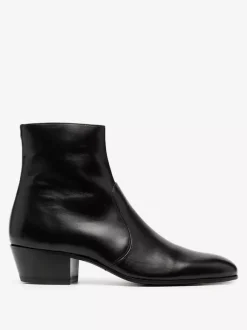 Bottines Chelsea pour homme en cuir de vachette noir bout pointu talon épais