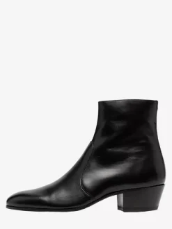Bottines Chelsea pour homme en cuir de vachette noir bout pointu talon épais