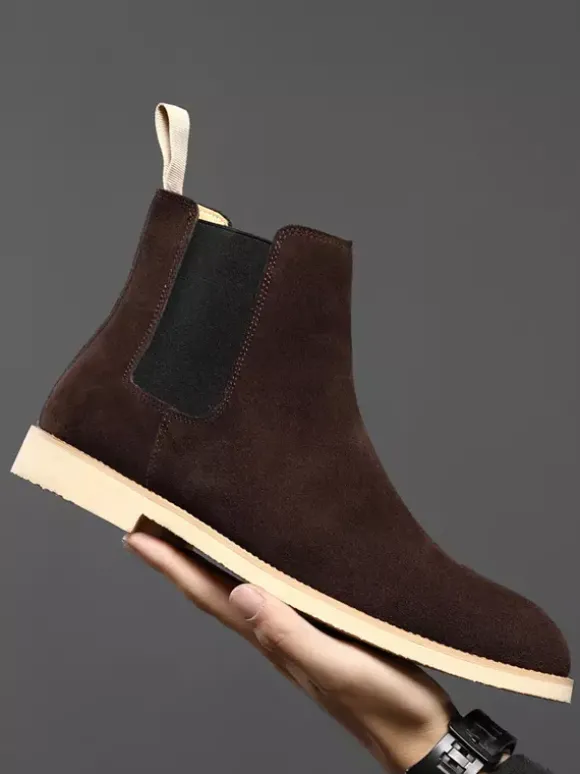 Bottines Chelsea pour hommes chaussures décontractées en daim et cuir à bandage élastique