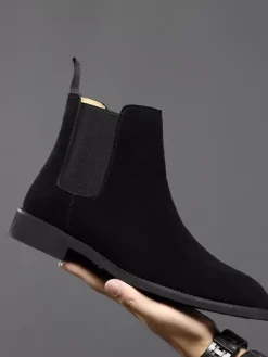 Bottines Chelsea pour hommes chaussures décontractées en daim et cuir à bandage élastique