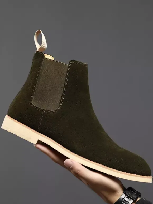 Bottines Chelsea pour hommes chaussures décontractées en daim et cuir à bandage élastique