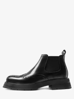 Bottines Chelsea pour homme semelle épaisse bout rond style richelieu en cuir bottines rehaussantes