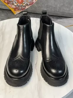 Bottines Chelsea pour homme semelle épaisse bout rond style richelieu en cuir bottines rehaussantes
