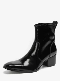 Bottines Chelsea pour hommes en cuir de vachette noir à bout carré et bottines courtes