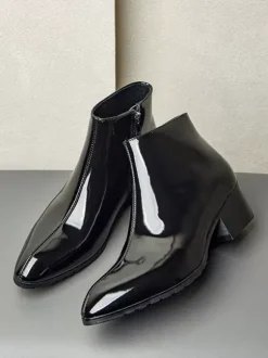 Bottines Chelsea pour hommes en cuir de vachette chic à bout pointu et bottines courtes noires