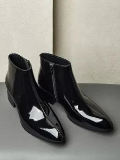 Bottines Chelsea pour hommes en cuir de vachette chic à bout pointu et bottines courtes noires