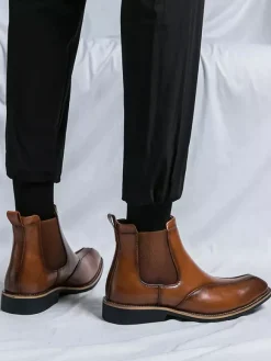 Bottines Chelsea rétro montantes en cuir pour homme chaussures décontractées