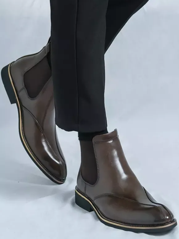 Bottines Chelsea rétro montantes en cuir pour homme chaussures décontractées