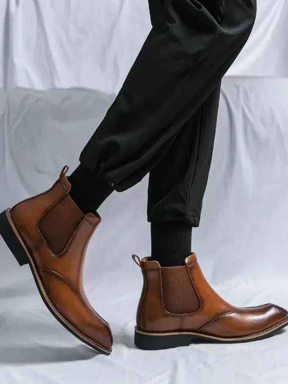 Bottines Chelsea rétro montantes en cuir pour homme chaussures décontractées