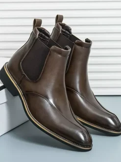 Bottines Chelsea rétro montantes en cuir pour homme chaussures décontractées