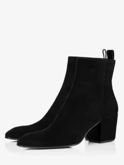 Bottines Chelsea à talons blocs pour hommes bottines noires en daim avec fermeture éclair pour robe de bal de promo