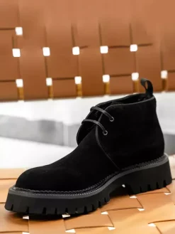 Bottines Chukka pour hommes semelle épaisse bout rond en daim et cuir